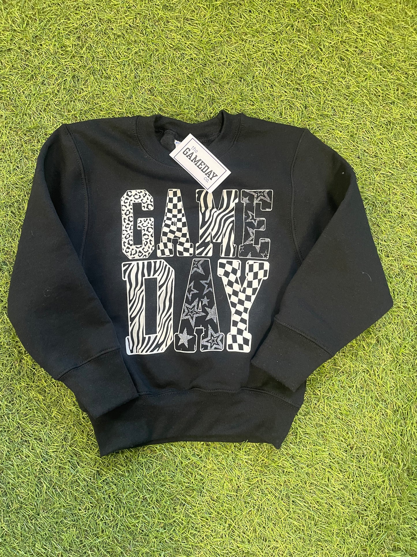 zebra striped GAME DAY crew- youth