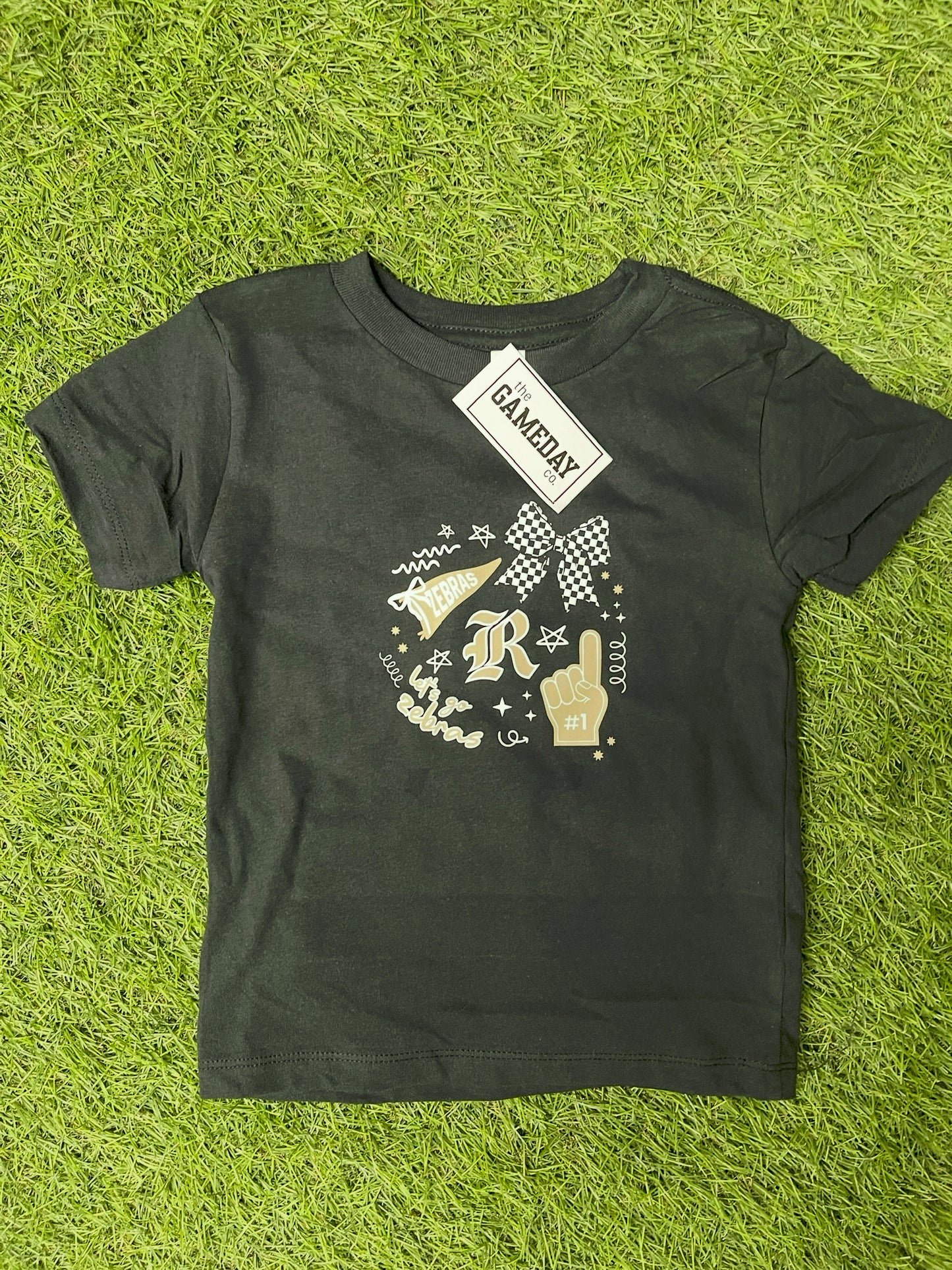 with a bow on top zebra tee- toddler