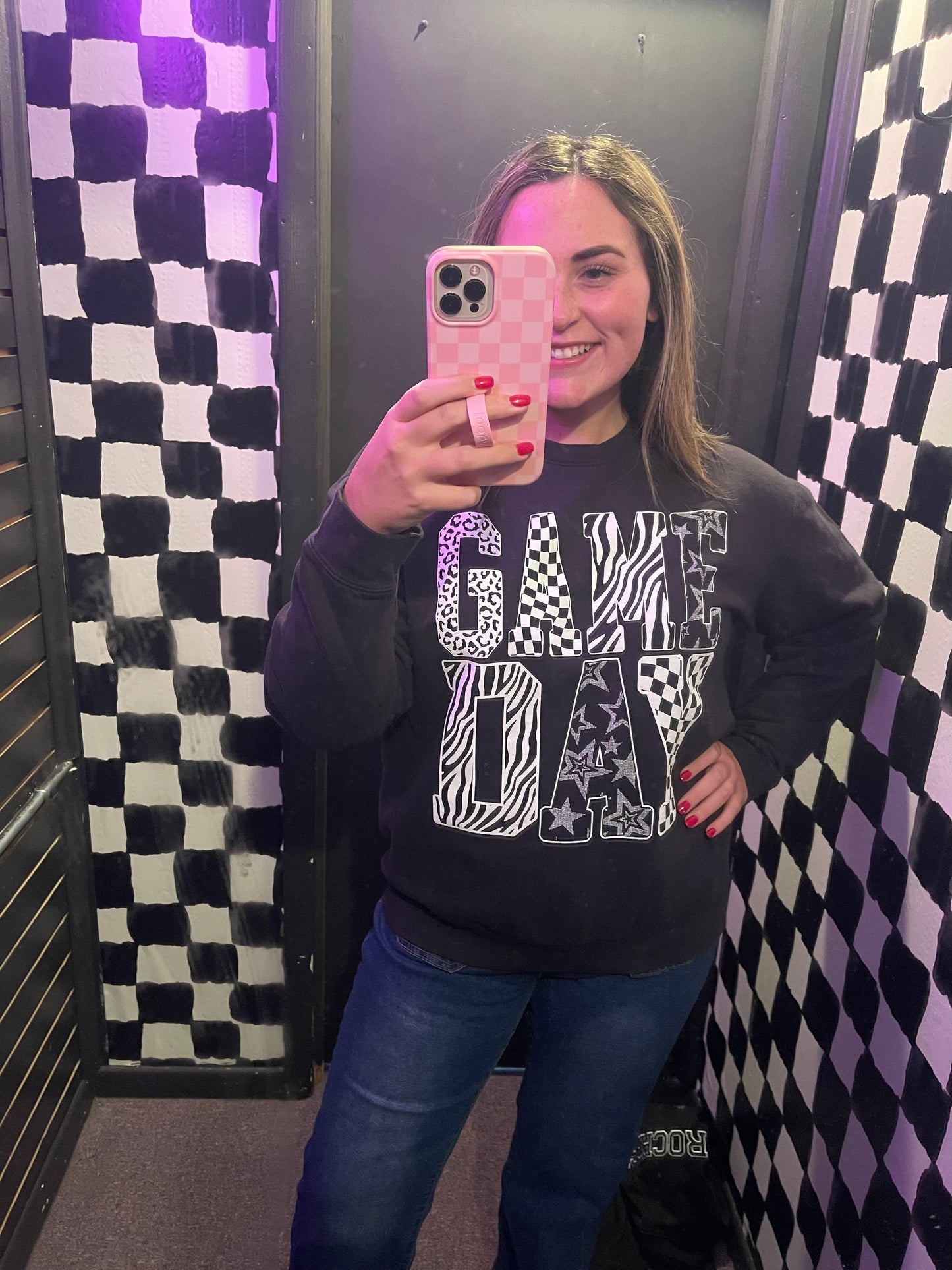 zebra striped GAME DAY crew-adult
