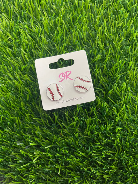 Baseball White- Earrings