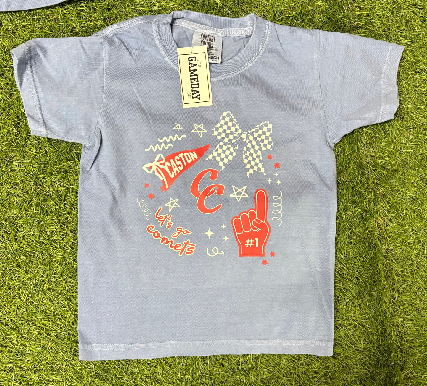 with a bow on top comets tee-youth